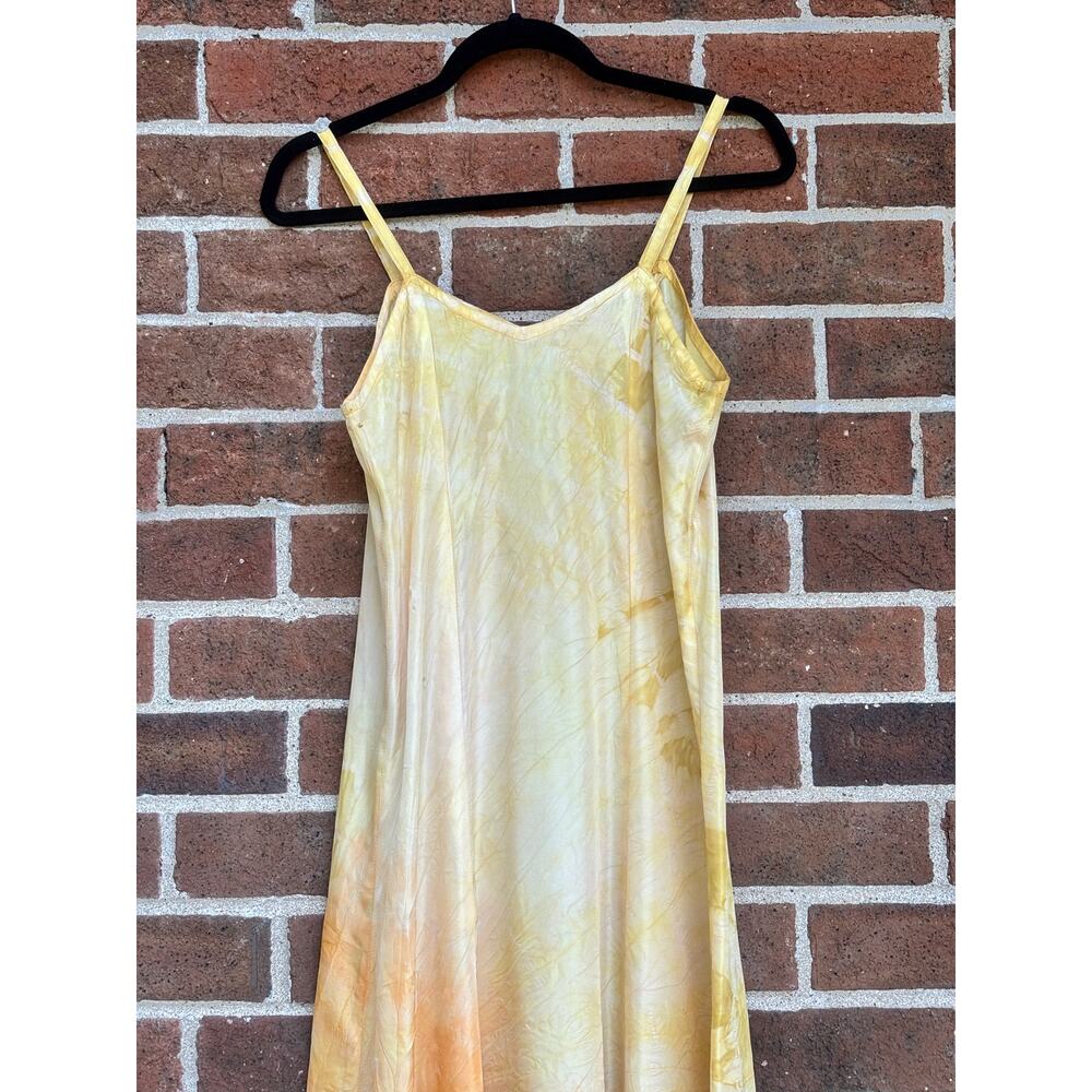 Antique Hand Dyed Acetate Slip Dress Yellow Orange Ombre Shibori REEEGAN - Picture 7 of 10